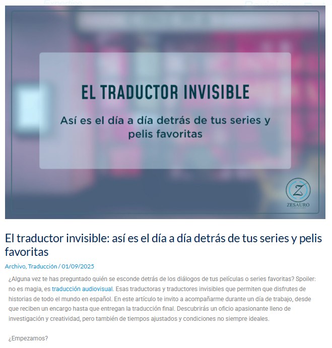 Captura del artículo «El traductor invisible: así es el día a día detrás de tus series y pelis favoritas».